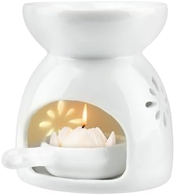 Ceramic Oil Burner with Flower Pattern and Candle Spoon