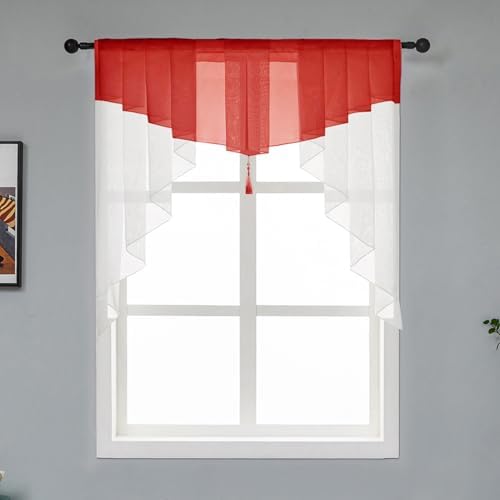 Swag Sheer Valance Curtains 39x39 Red White