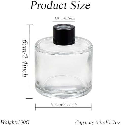 2Pcs 50ml Clear Glass Diffuser Jars with Black Lids