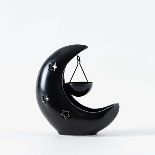 Crescent Moon Ceramic Essential Oil Burner Black