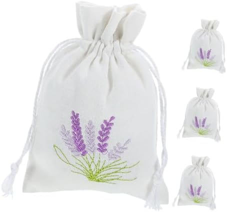 VALICLUD 4Pcs Embroidered Lavender Drawstring Pouches