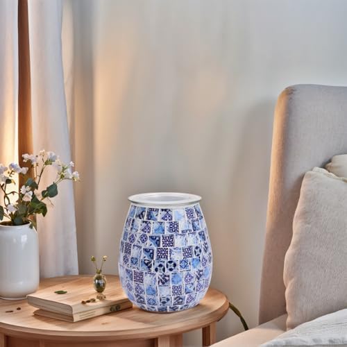 Dicimi Mosaic Glass Wax Warmer with Night Light and Essential Oil Diffuser