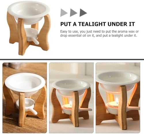 HOMSFOU Ceramic Wax Warmer with Bamboo Stand