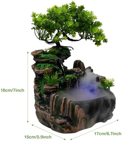 NAIXING Tabletop Water Fountain with LED Light and Mist Maker