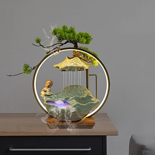 AngelcityCC Tabletop Water Fountain with LED Light and Incense Holder