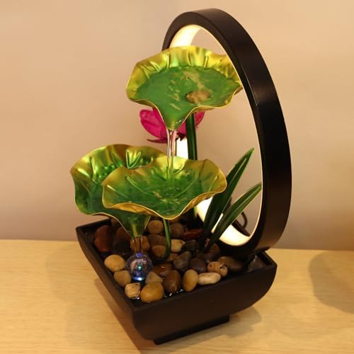 Compact Indoor Waterfall Fountain with LED Lights and USB Power