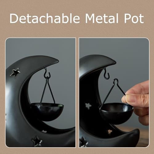 Crescent Moon Ceramic Essential Oil Burner Black