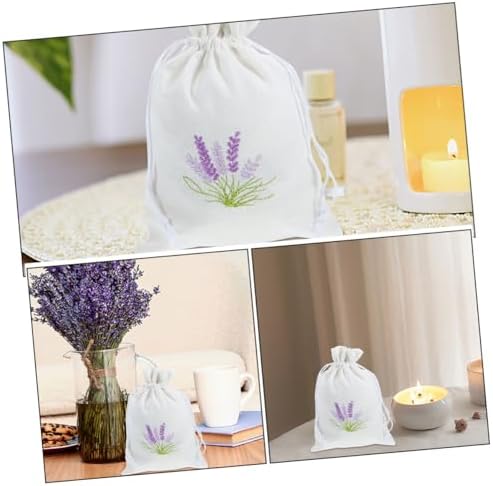 VALICLUD 4Pcs Embroidered Lavender Drawstring Pouches