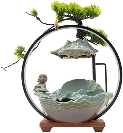 AngelcityCC Tabletop Water Fountain with LED Light and Incense Holder