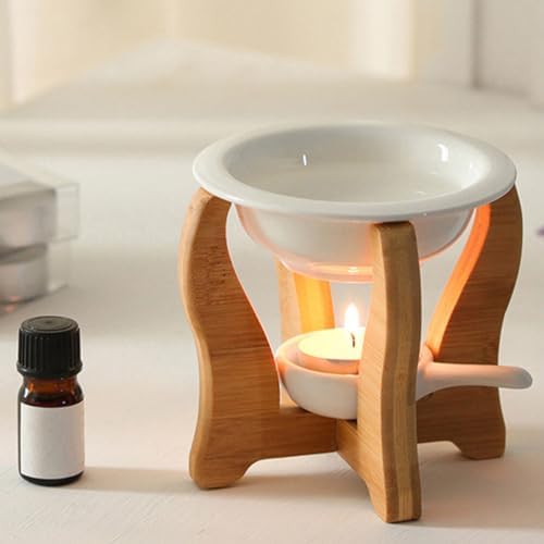 HOMSFOU Ceramic Wax Warmer with Bamboo Stand