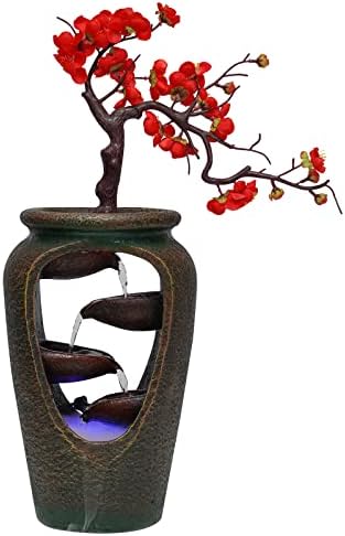 Indoor Desktop Fountain with LED Light and Plum Blossoms