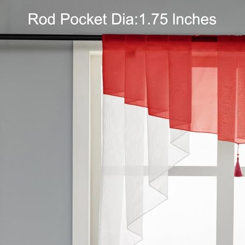 Swag Sheer Valance Curtains 39x39 Red White
