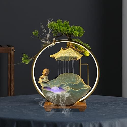 AngelcityCC Tabletop Water Fountain with LED Light and Incense Holder