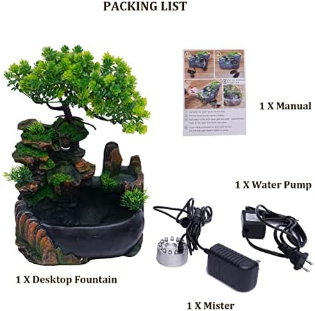 TFCFL Desktop Fountain Waterfall with Rockery and LED Lights