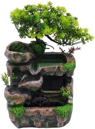 Mini Waterfall Tabletop Fountain with LED Lights and Automatic Pump