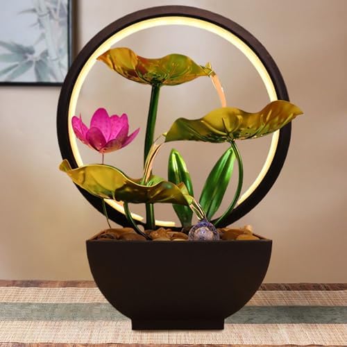 Compact Indoor Waterfall Fountain with LED Lights and USB Power