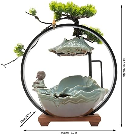 AngelcityCC Tabletop Water Fountain with LED Light and Incense Holder