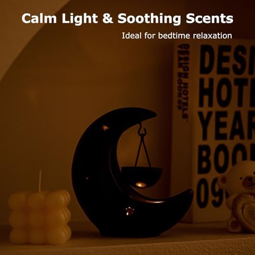 Crescent Moon Ceramic Essential Oil Burner Black
