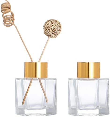 2PCS 50ml Glass Hexagonal Diffuser Jar with Gold Cap