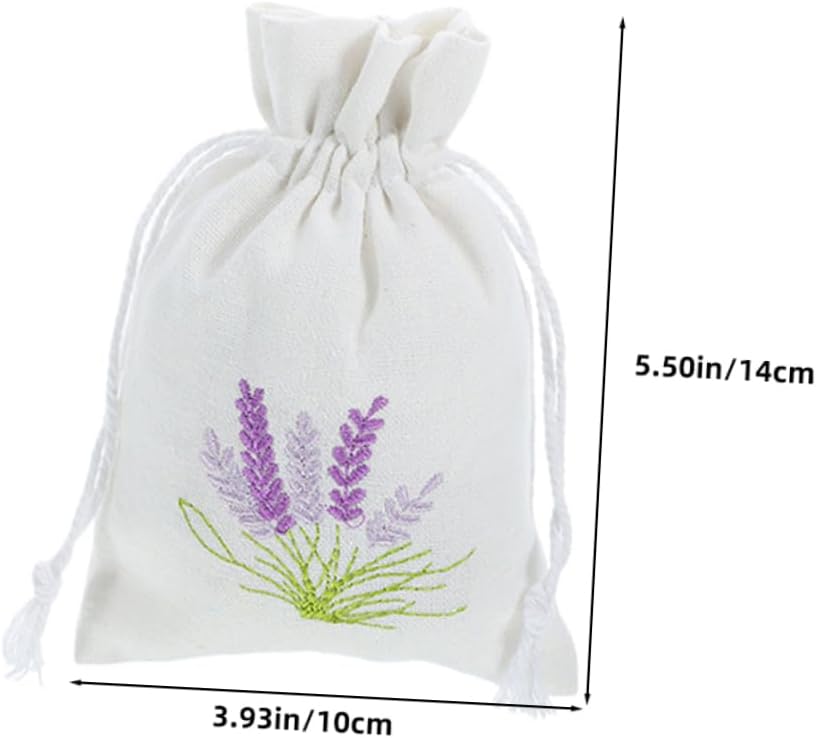 VALICLUD 4Pcs Embroidered Lavender Drawstring Pouches