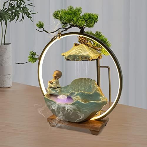 AngelcityCC Tabletop Water Fountain with LED Light and Incense Holder