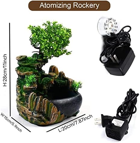 11inch Artificial Desktop Waterfall Bonsai Mini Rock Fountain with LED Lights