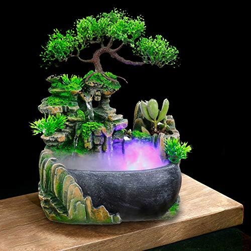 TFCFL Desktop Fountain Waterfall with Rockery and LED Lights