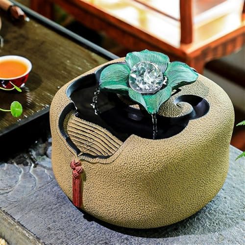 Yellow Resin Tabletop Fountain with Circulating Water