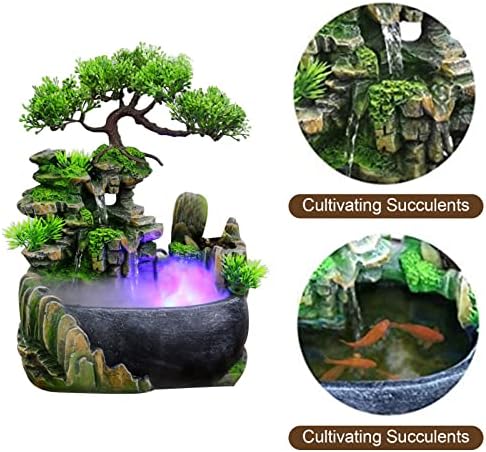 11inch Artificial Desktop Waterfall Bonsai Mini Rock Fountain with LED Lights