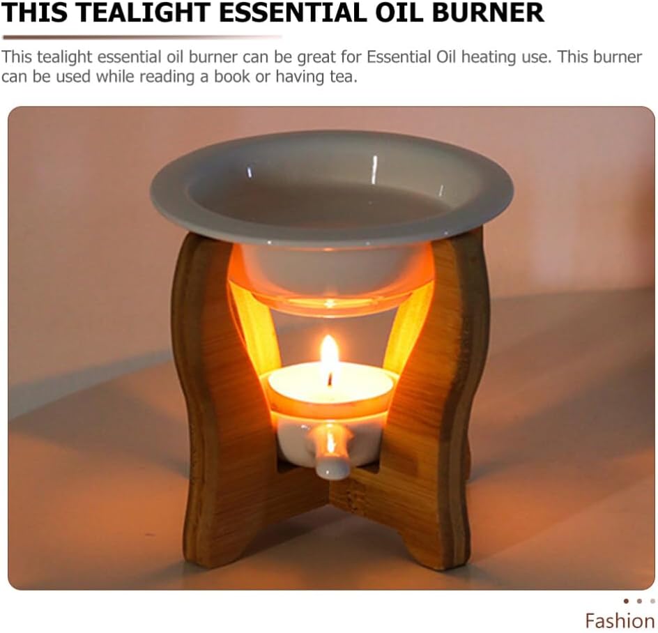 HOMSFOU Ceramic Wax Warmer with Bamboo Stand