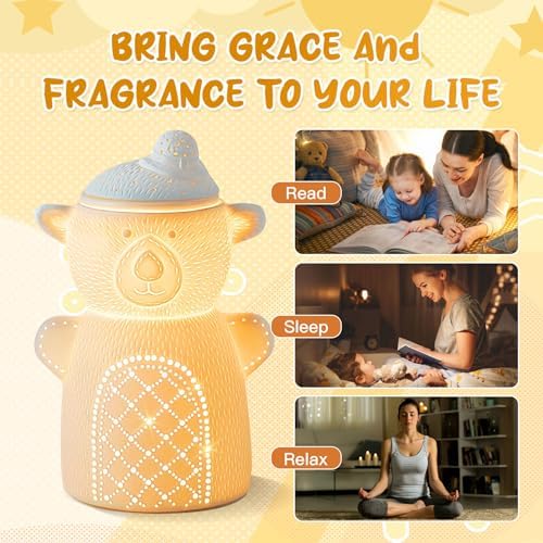 Cute Ceramic Wax Warmer with Night Light and Adjustable Fragrance