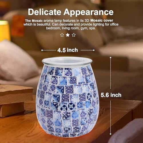 Dicimi Mosaic Glass Wax Warmer with Night Light and Essential Oil Diffuser