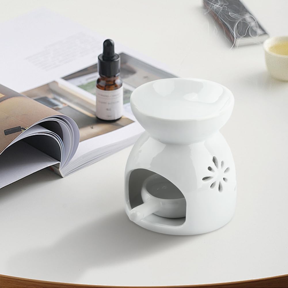 Ceramic Oil Burner with Flower Pattern and Candle Spoon