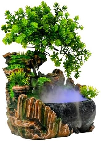NAIXING Tabletop Water Fountain with LED Light and Mist Maker