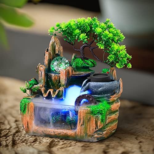 Mini Tabletop Fountain With LED Light - Indoor Decor