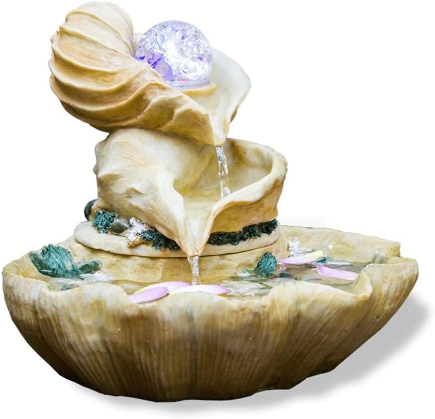 DLMMII Tabletop Fountain Resin Conch Indoor Waterfall Decoration