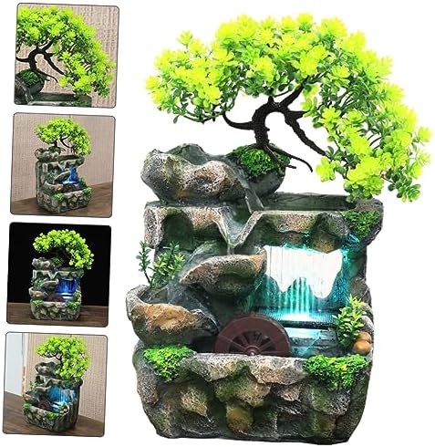 Mobestech Mini Resin Indoor Water Fountain with LED Lights