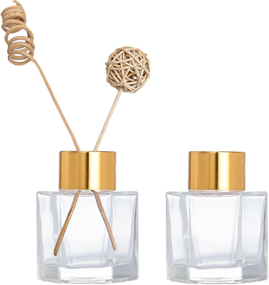 2PCS 50ml Glass Hexagonal Diffuser Jar with Gold Cap