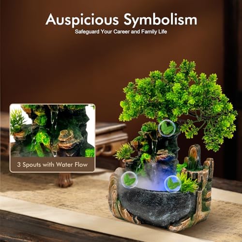 NAIXING Tabletop Water Fountain with LED Light and Mist Maker