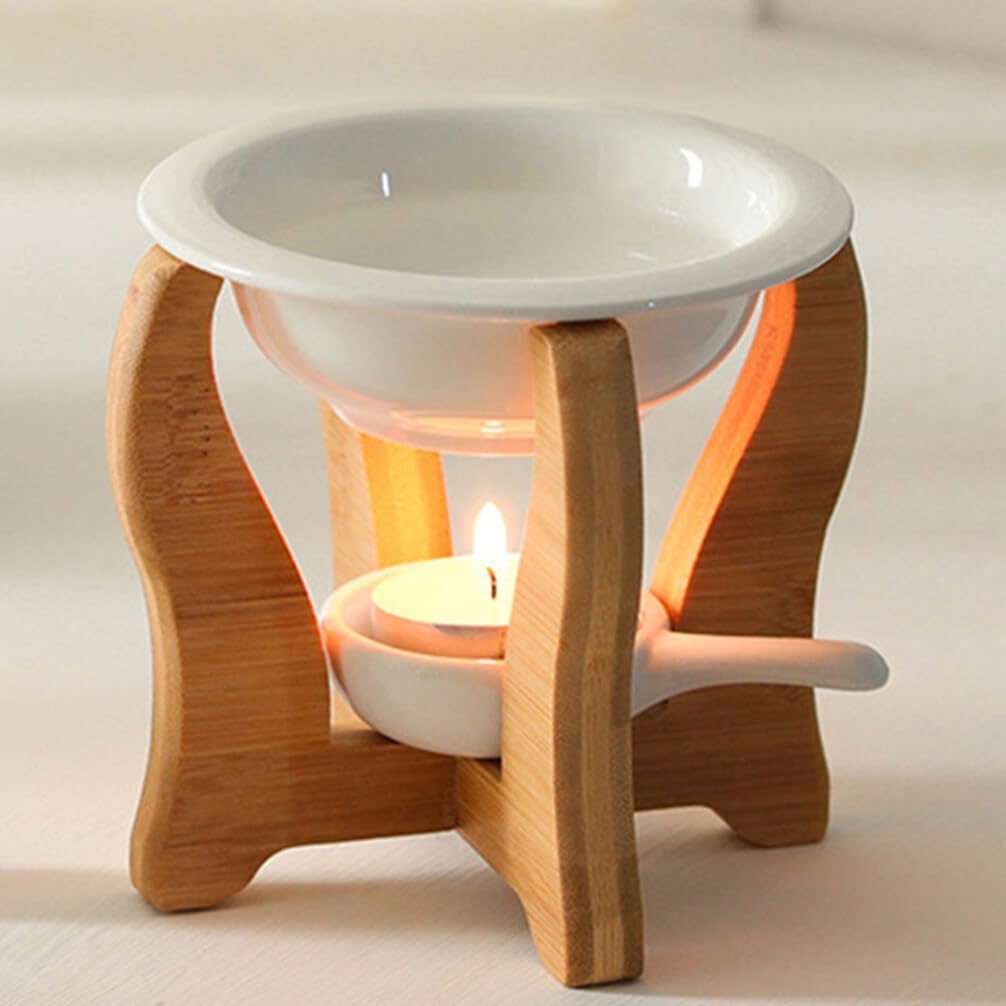 HOMSFOU Ceramic Wax Warmer with Bamboo Stand