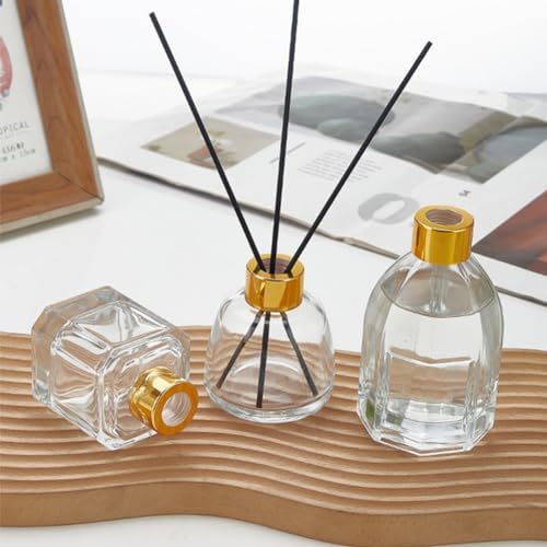 2PCS 50ml Glass Hexagonal Diffuser Jar with Gold Cap