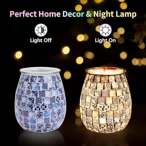 Dicimi Mosaic Glass Wax Warmer with Night Light and Essential Oil Diffuser