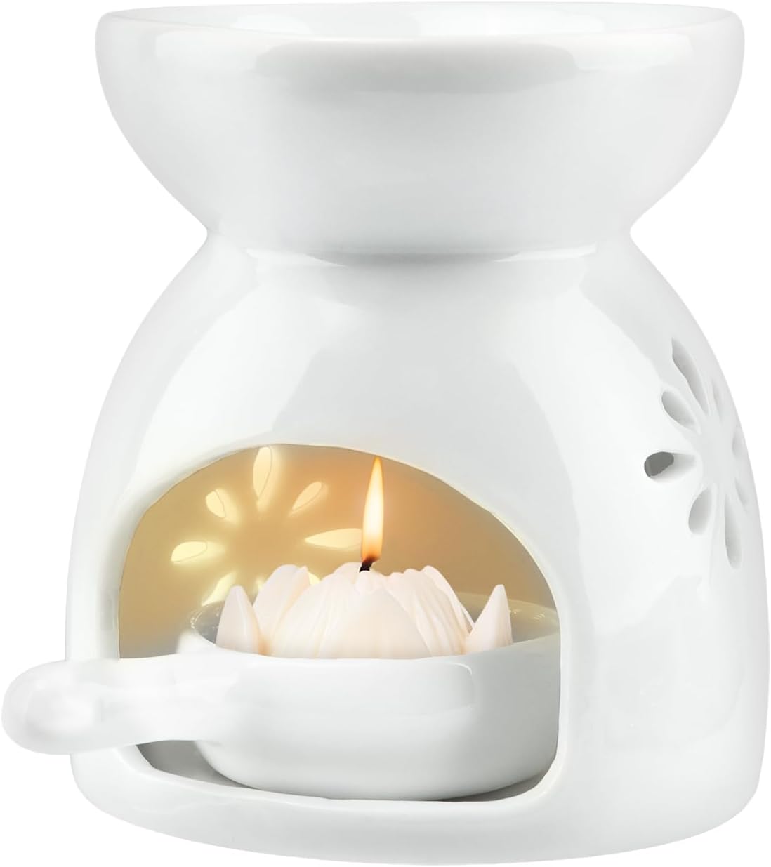 Ceramic Oil Burner with Flower Pattern and Candle Spoon
