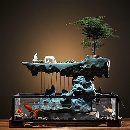 WOHAIPA Tabletop Fountain with Fish Tank and Rockery