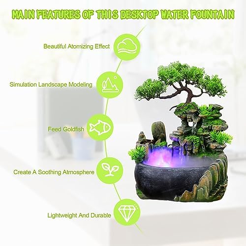 Indoor Tabletop Fountain Waterfall with LED Light