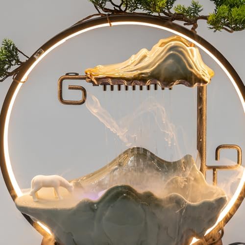 Stylish Tabletop Fountain with LED Light and Horse Statue