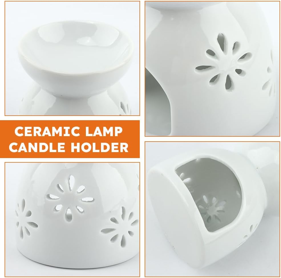 Ceramic Oil Burner with Flower Pattern and Candle Spoon