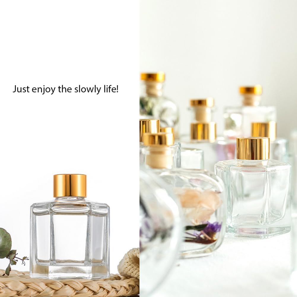 2PCS 50ml Glass Hexagonal Diffuser Jar with Gold Cap