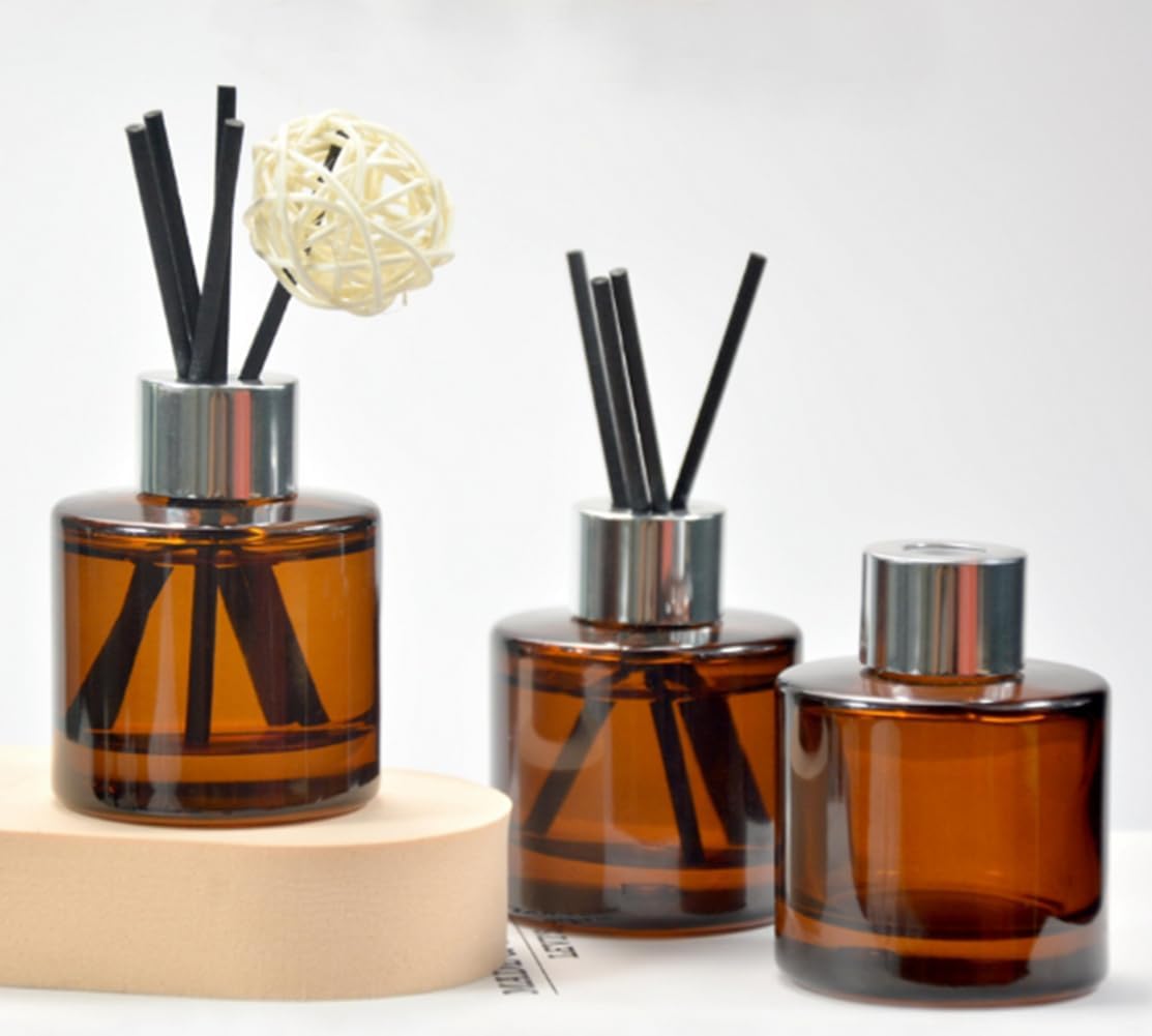 2Pcs 50ML Empty Amber Glass Diffuser Bottles Aromatherapy Jars