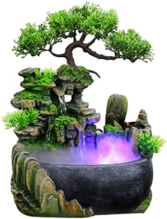 11inch Artificial Desktop Waterfall Bonsai Mini Rock Fountain with LED Lights